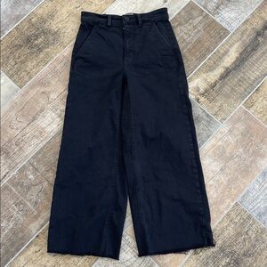 Everlane The Wide Leg Crop Pant Jeans in Black High Rise Raw Hem Size 0